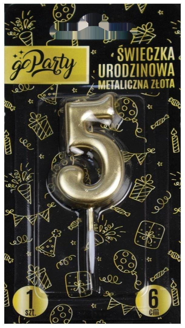 GoParty Birthday candle number 5 metallic gold - ideal for cake