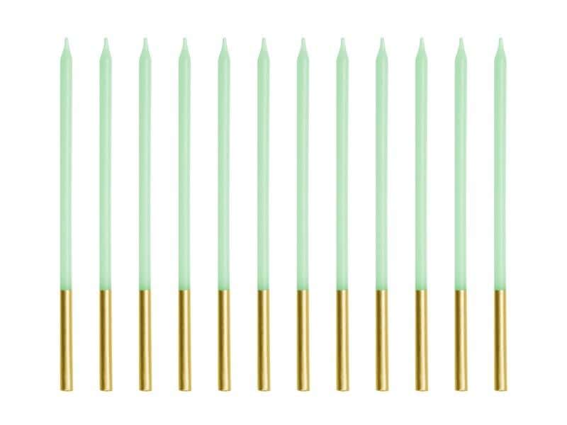 PartyDeco Birthday candles smooth green 14 cm - 12 pieces