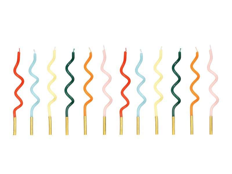 PartyDeco Birthday Candles Twisted Rainbow 14cm Mix 12pcs