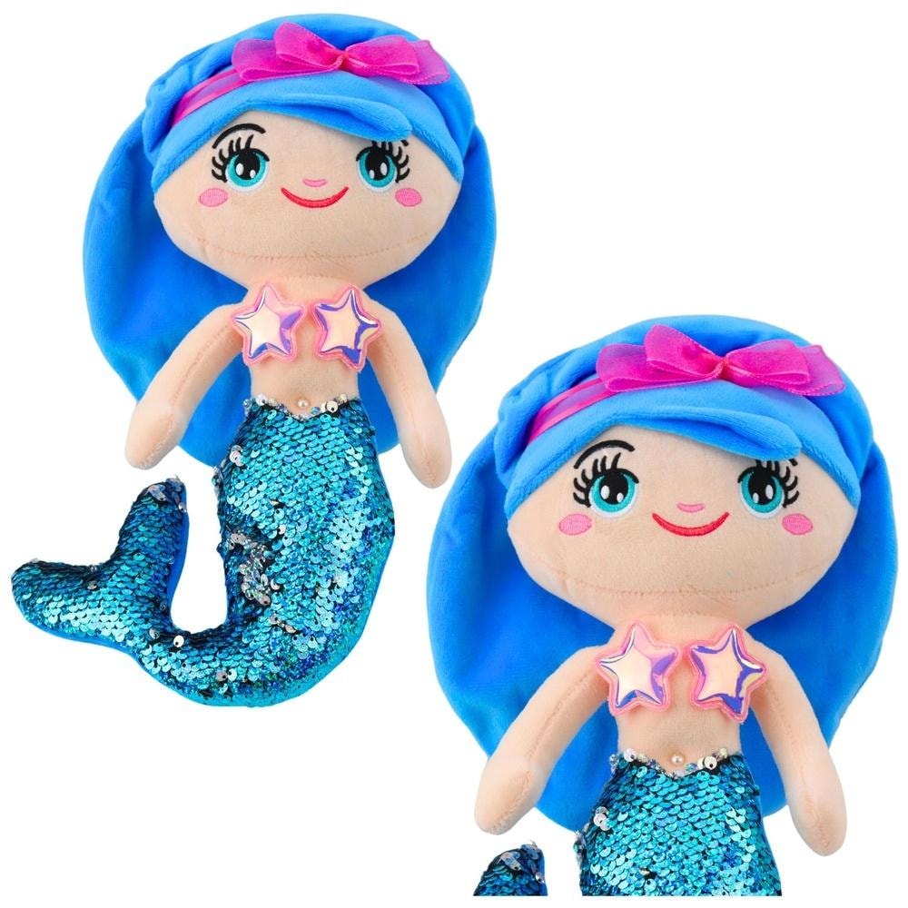Plush mermaid with sequin tail blue 30cm - perfect for cuddling