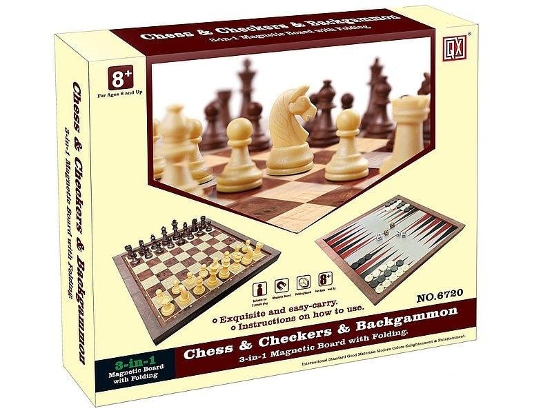 3-in-1 Game Set: Magnetic Chess, Checkers, Backgammon - perfect for travel