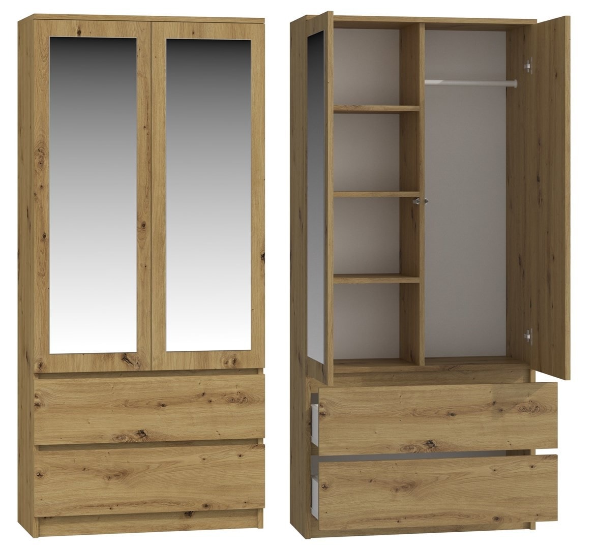 Wardrobe SS-90 MIRROR - ARTISAN OAK - ideal for bedroom