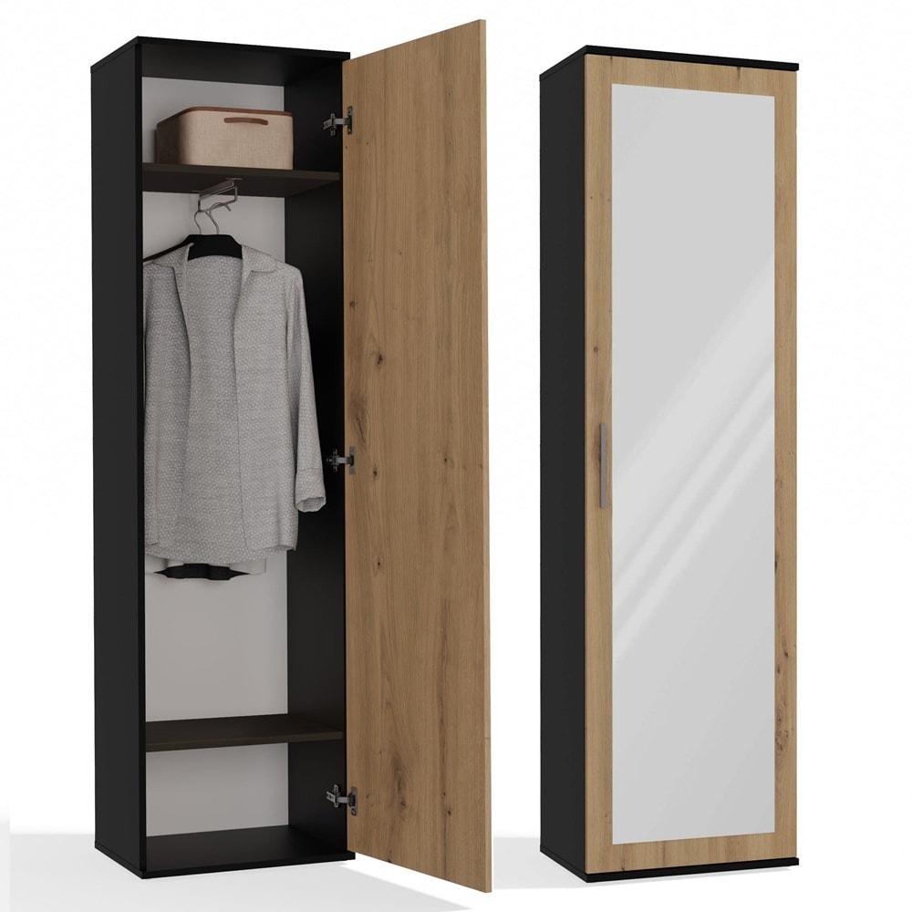 DUO Wardrobe with mirror anthracite/artisan - complete for the hallway