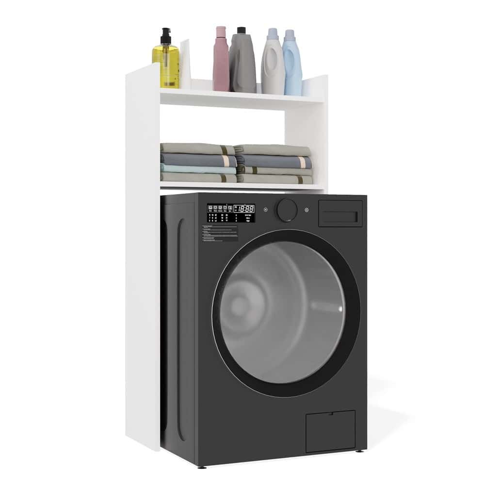 NINA NP Bathroom Cabinet - White washing machine shelf with 2 shelves