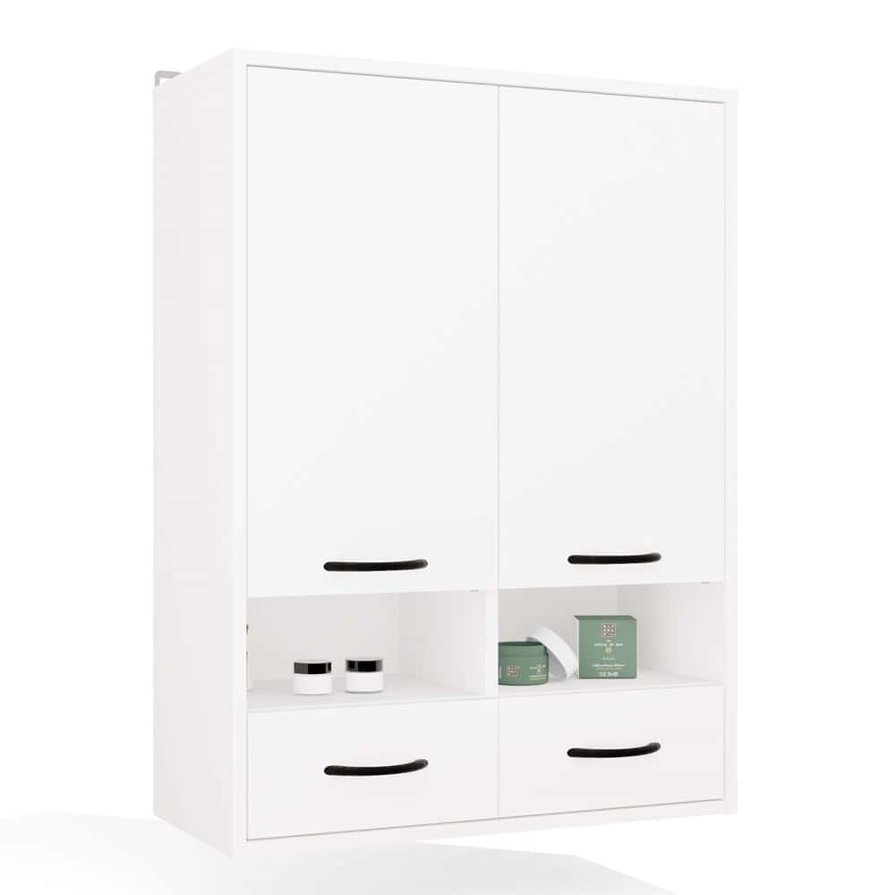 NINA Hanging Bathroom Cabinet - White shelf with 2 doors, 8 shelves and 2 drawers