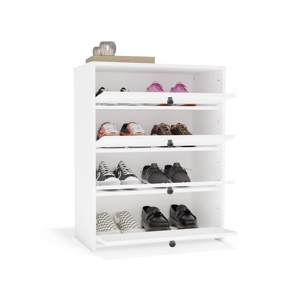Shoe cabinet LOKA WHITE - modern cabinet with 4 levels