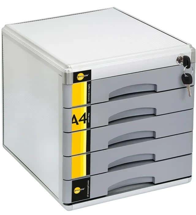 Yellow One Metal filing cabinet with 5 drawers - ideal for the office