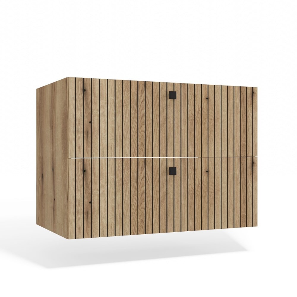 Tigo 80 Evoke Oak Washbasin Cabinet - Fluted front, 2 drawers - ideal for modern bathrooms