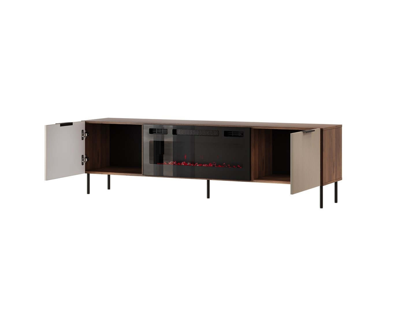 Almera TV Cabinet 180.5 cm with fireplace - walnut/cashmere