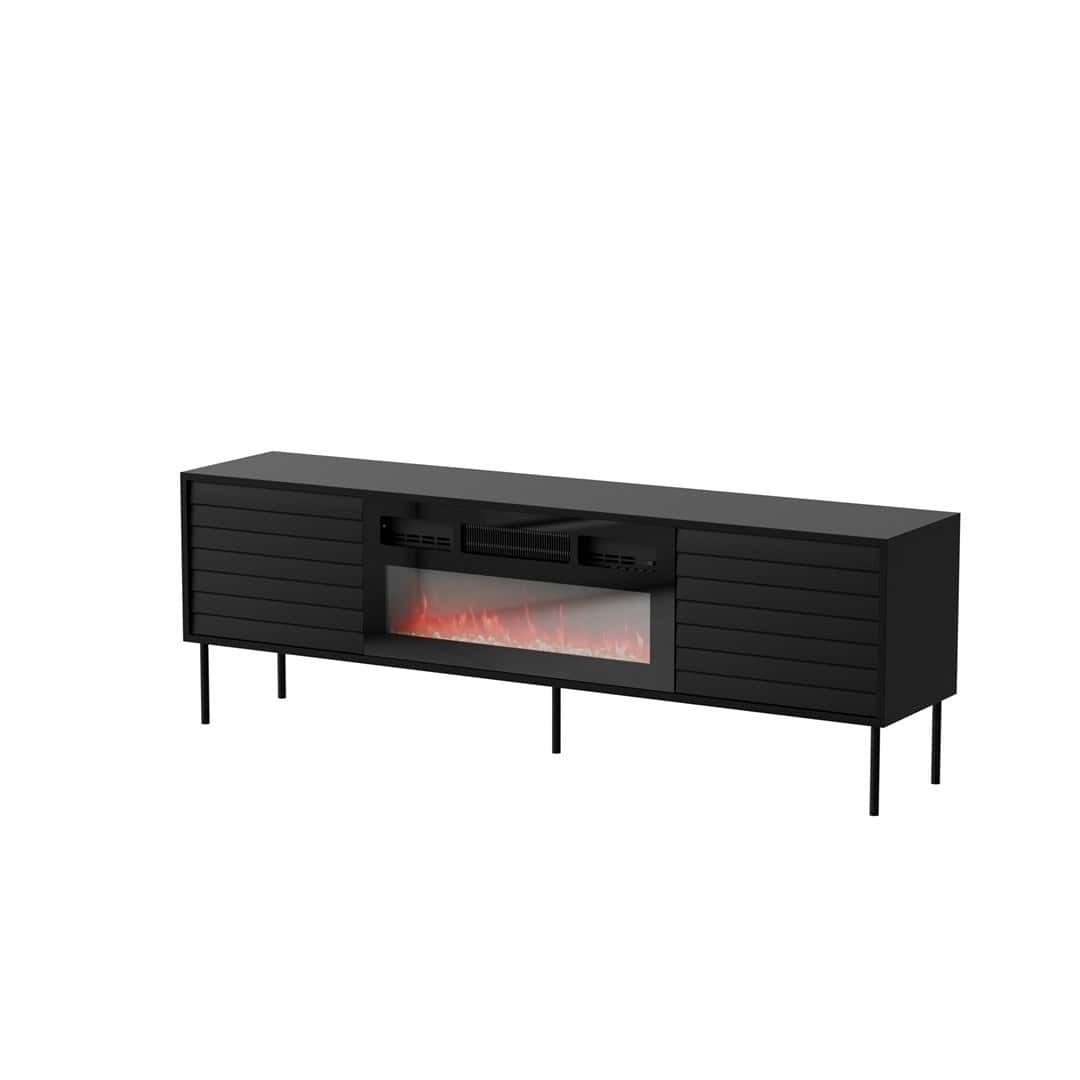 TV cabinet CORTINA 180x40x60 cm black + fireplace - ideal for the living room