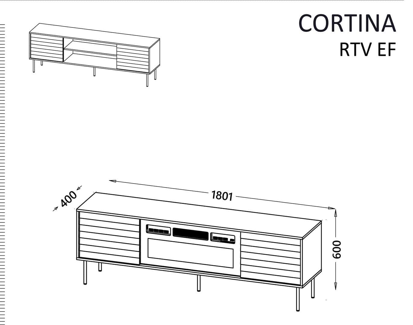 TV cabinet EF Cortina 180x40x60 cm black - modern design
