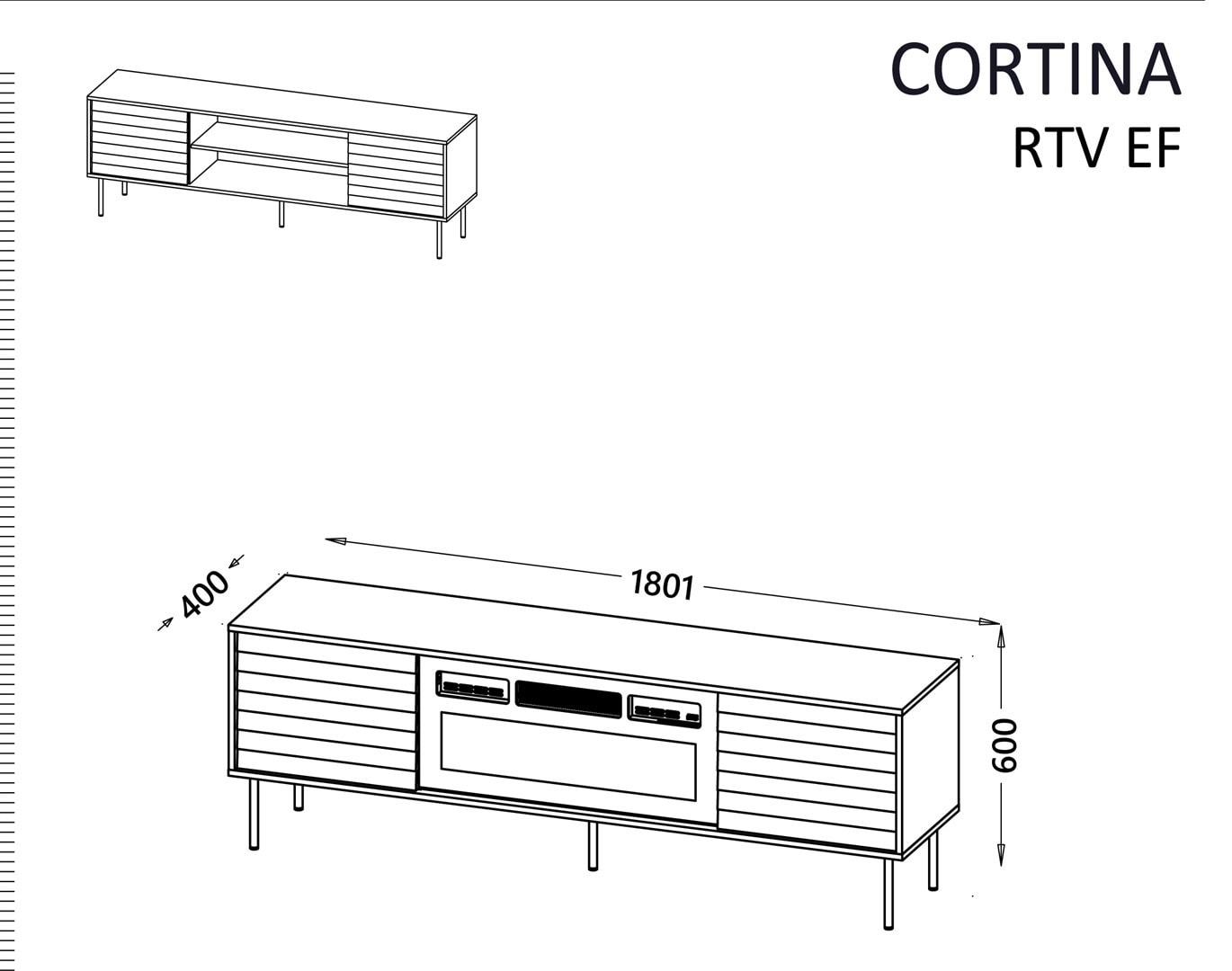 TV cabinet EF Cortina 180x40x60 cm black - modern design