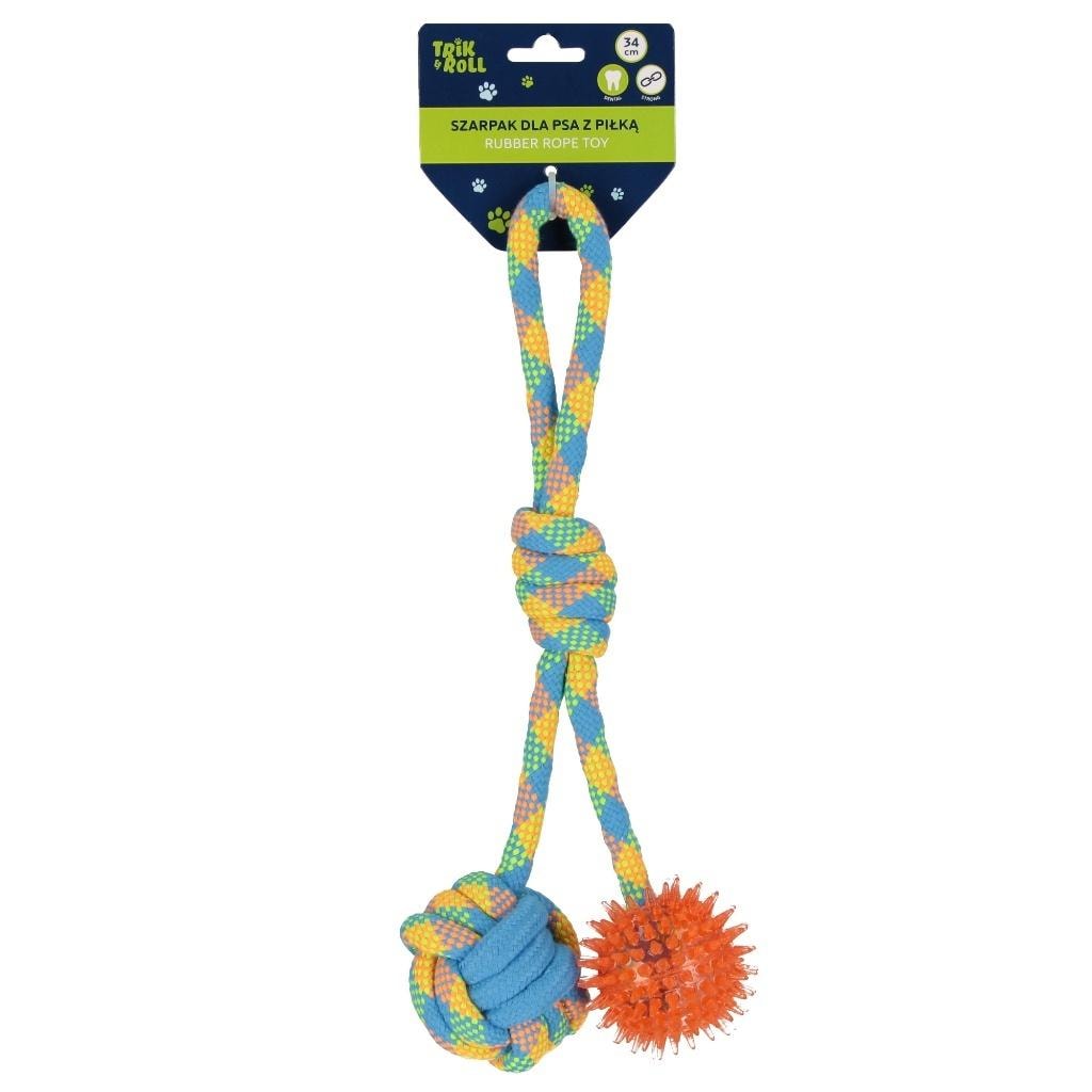 Dog tug toy with double-sided ball 34 cm - perfect toy for your pet