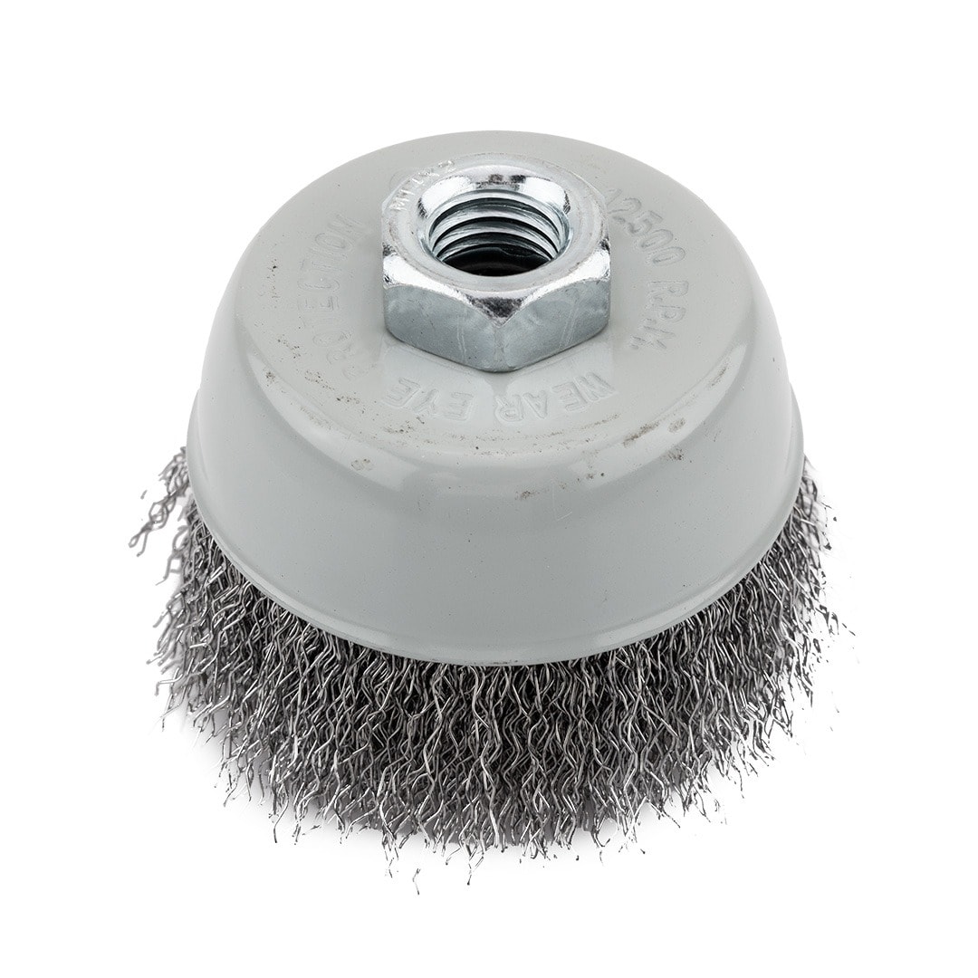 GRAPHITE 75 mm cup brush, crimped steel wire, M14 thread