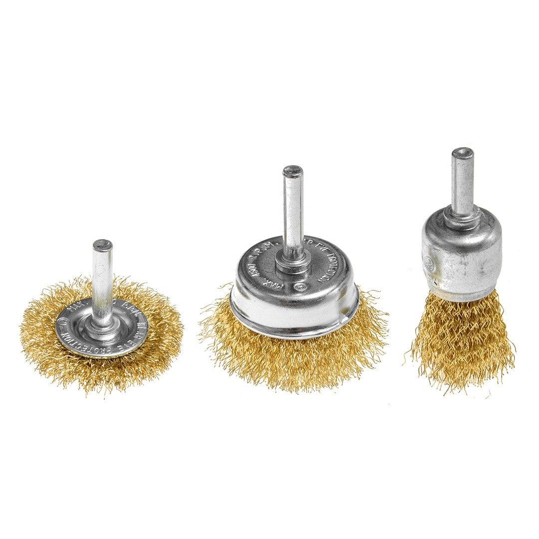 GRAPHITE Wire brushes crimped brass-plated 25 37 50 mm 3 pcs shank 6 mm
