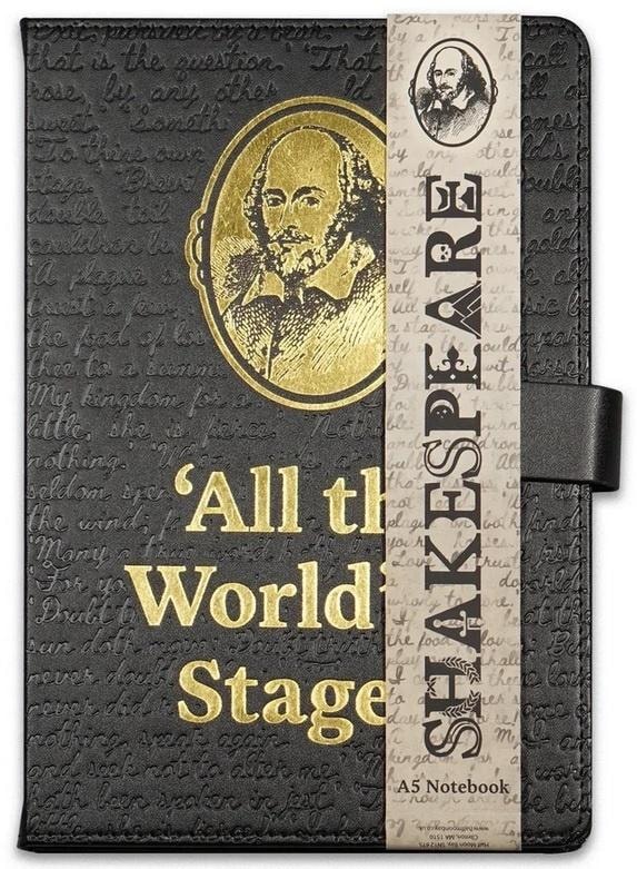 Shakespeare Notebook A5 lined faux leather - All the world's a stage - perfect gift
