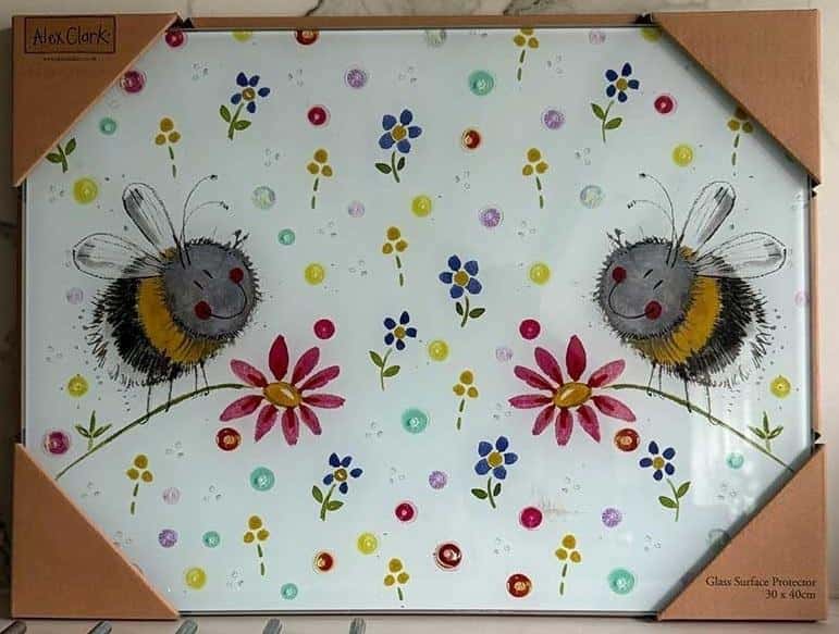 Glass Decorative Board Bees and Flowers - perfect for serving