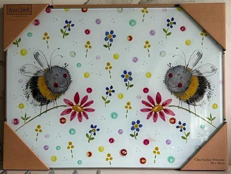Glass Decorative Board Bees and Flowers - perfect for serving