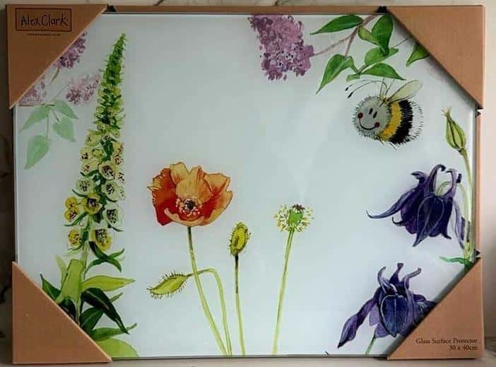 Glass decorative board Bees and flowers - perfect decoration and tray