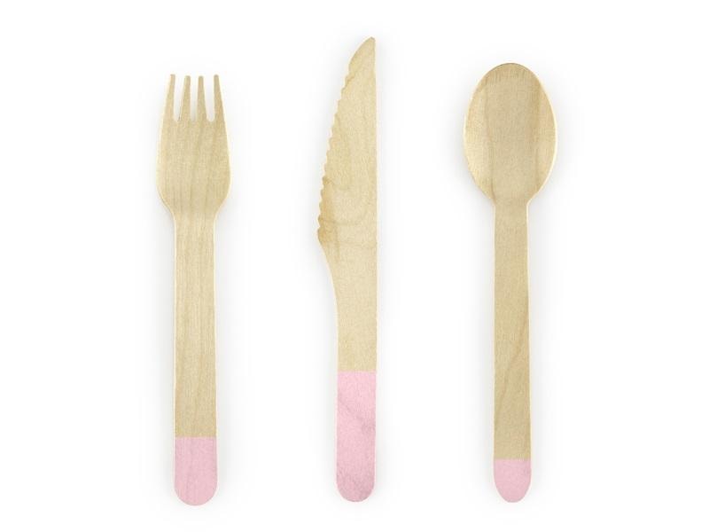 PartyDeco Wooden cutlery pink 16 cm - perfect for parties