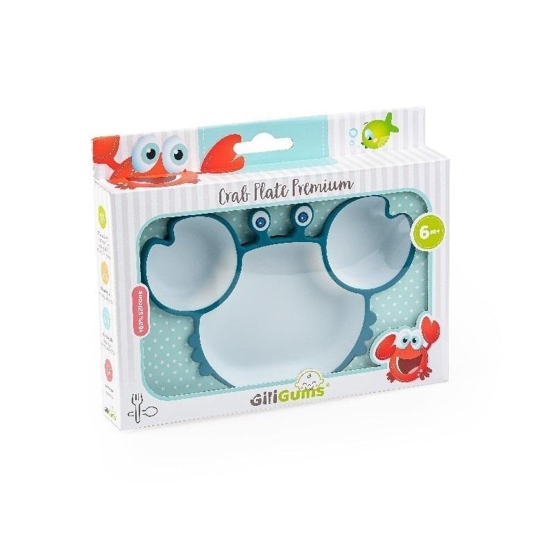 Giligums Crab Plate Premium - Turquoise-white plate with suction cup for children