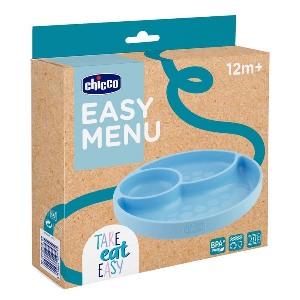 Chicco Silicone plate 3-divided 12m+ blue - perfect for learning to eat independently