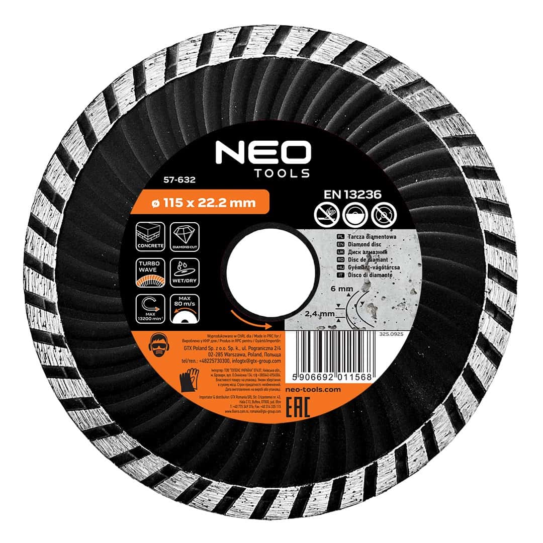 Diamond cutting disc 115 mm turbo wave - precise cutting