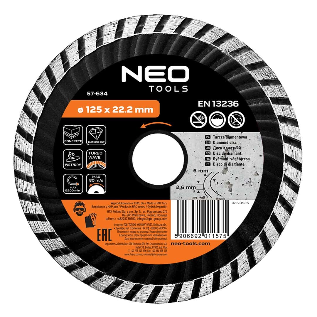 Diamond cutting disc 125 x 22.2 mm turbo wave - precise cutting
