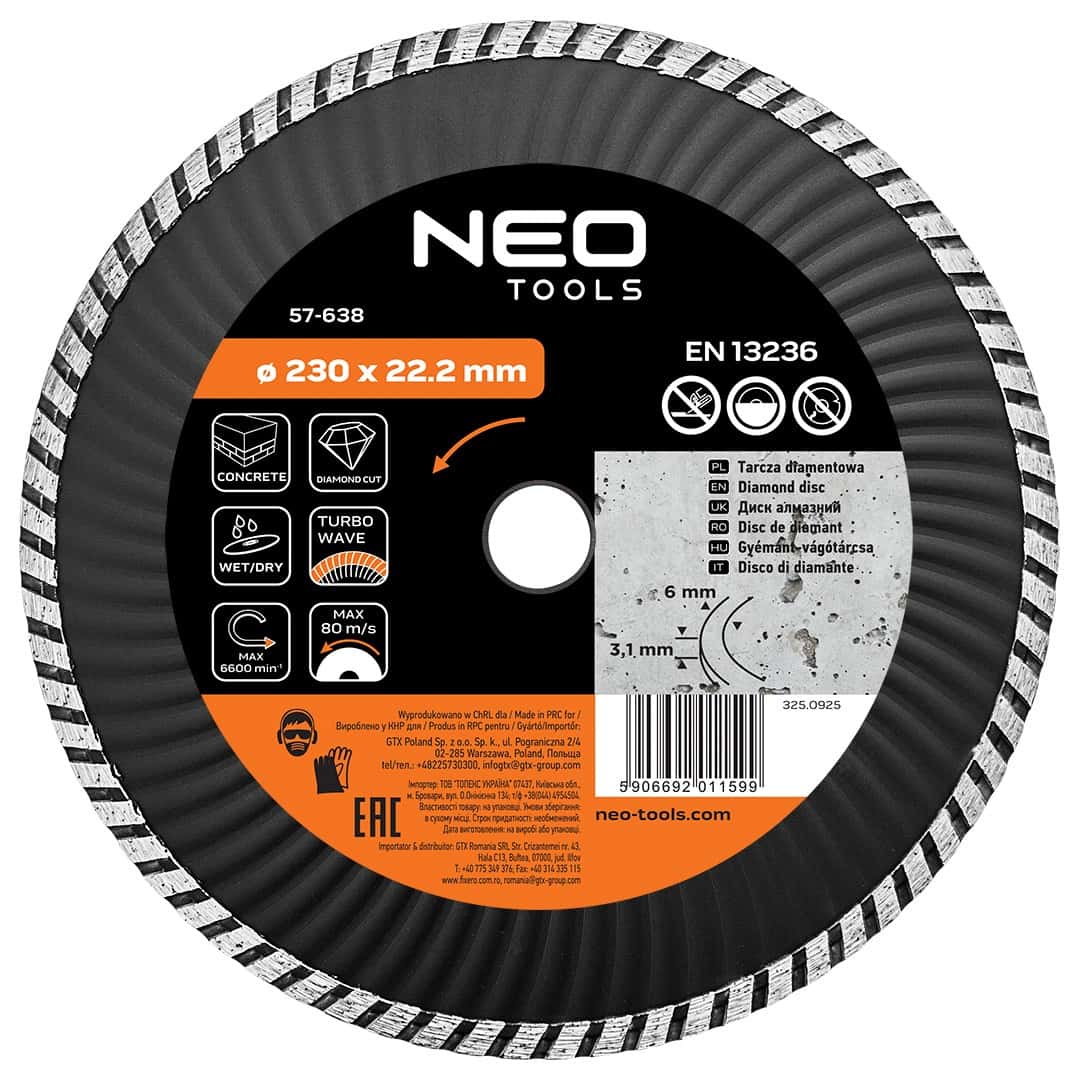 Turbo Wave Diamond Cutting Disc 230 mm - ideal for cutting concrete and stone