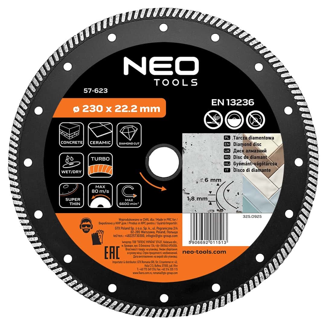 Diamond cutting disc 230 x 22.2 mm turbo super thin - ideal for precise cuts