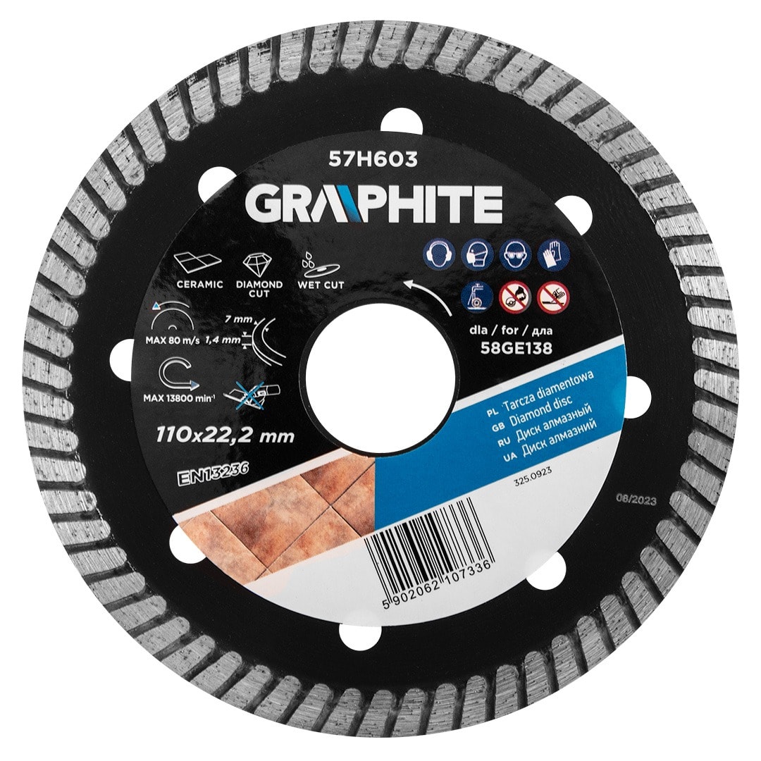 GRAPHITE Diamond cutting disc 110 x 22.2 mm for tile cutting