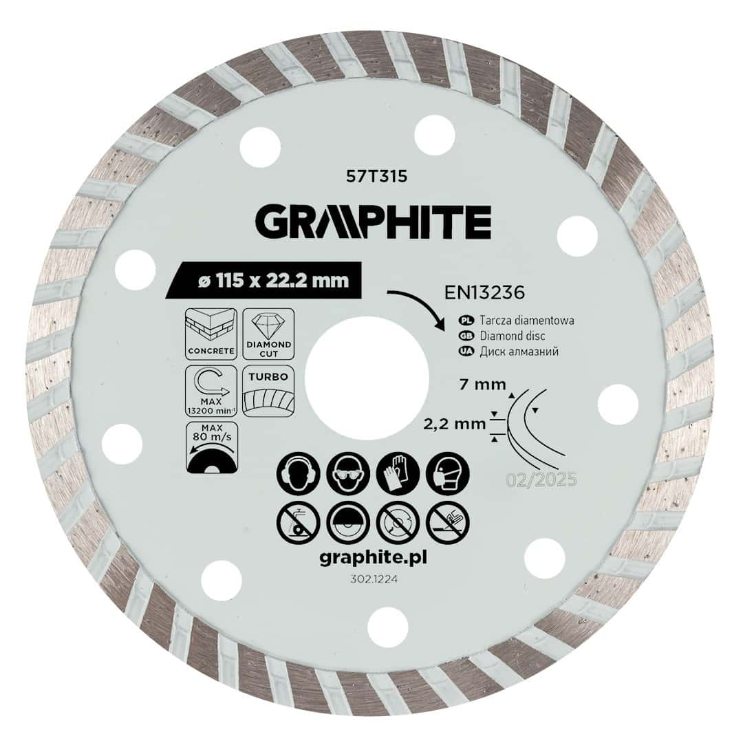 GRAPHITE Diamond cutting disc turbo 115 x 22.22 mm