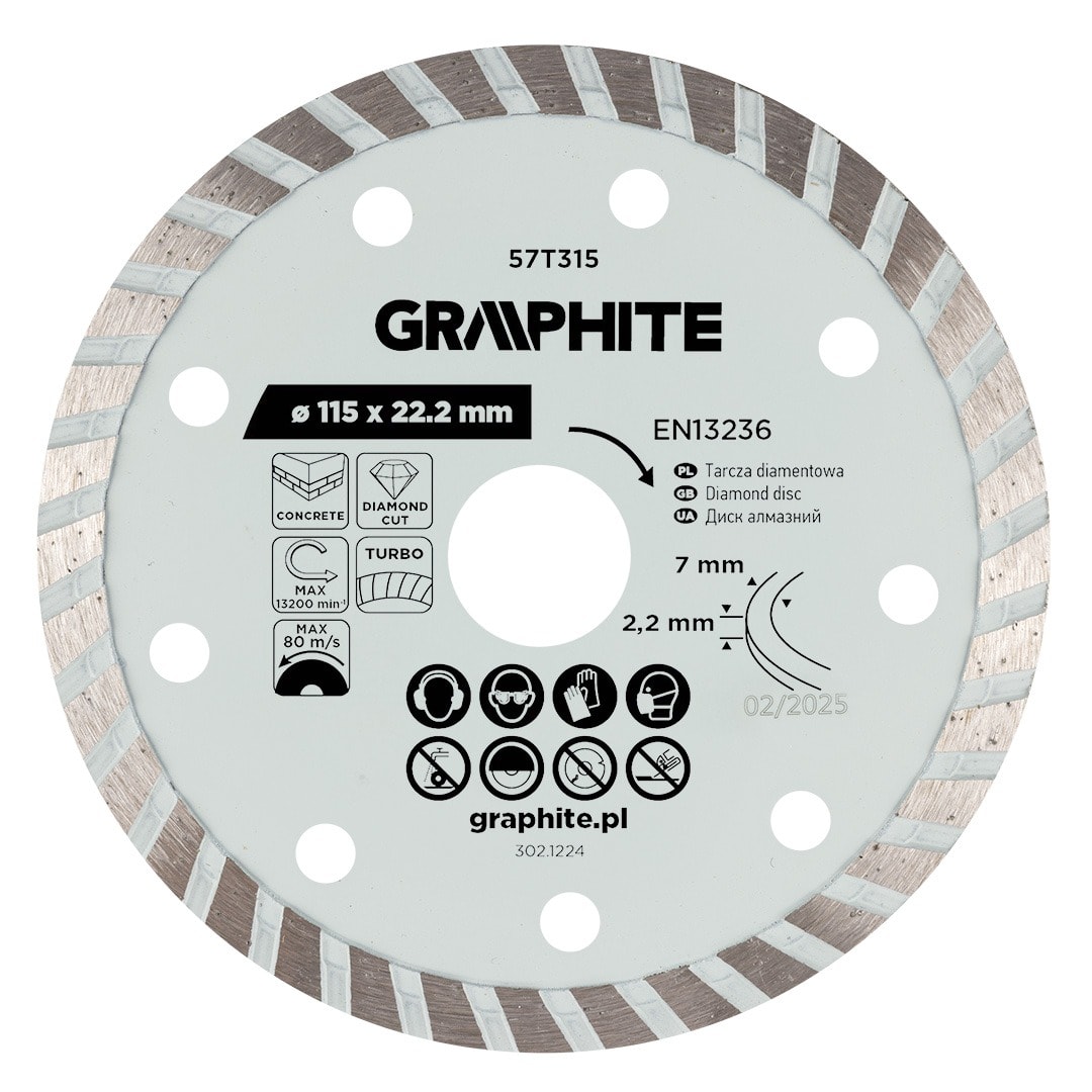 GRAPHITE Diamond cutting disc turbo 115 x 22.22 mm
