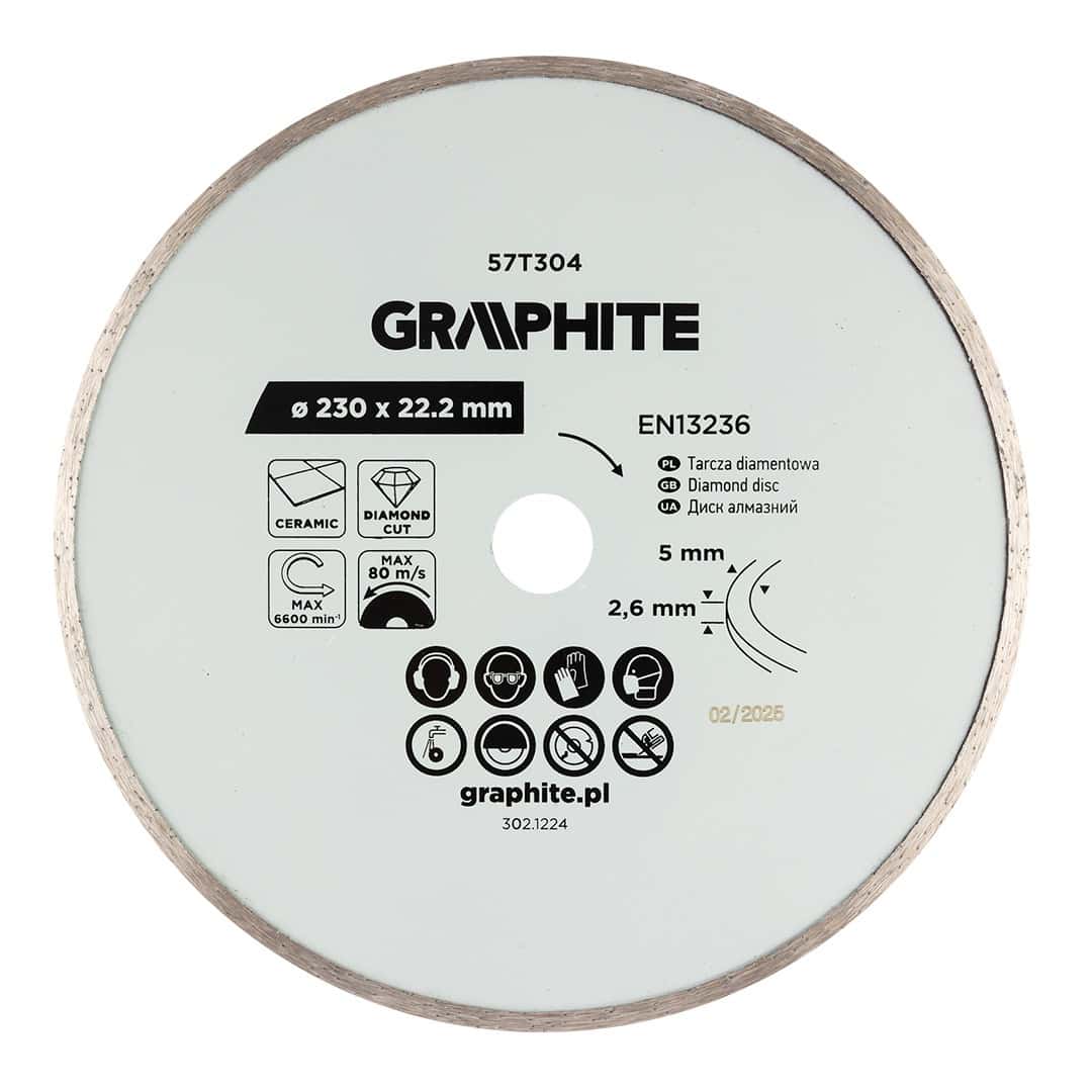GRAPHITE Diamond cutting disc full for wet cutting 230 mm