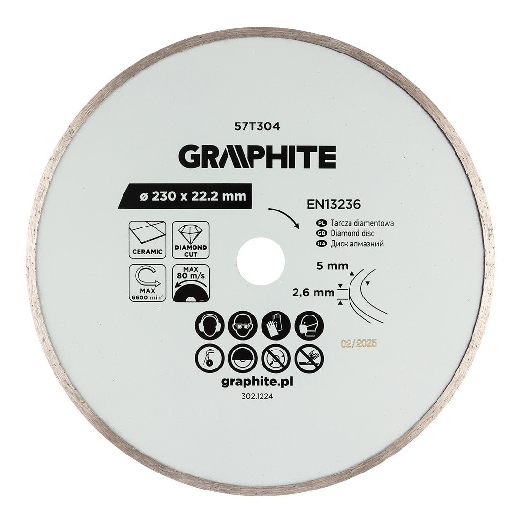 GRAPHITE Diamond cutting disc full for wet cutting 230 mm