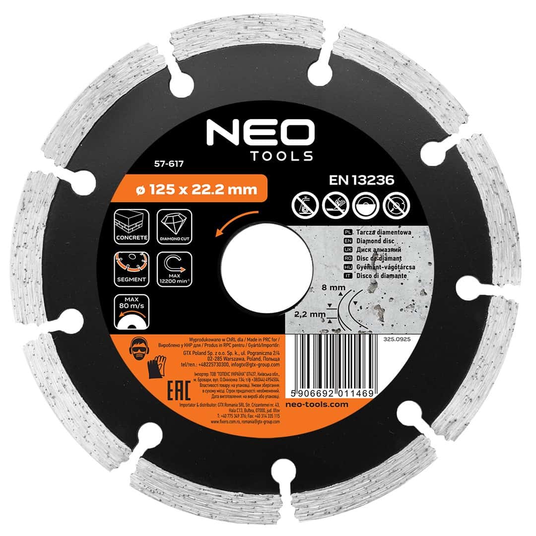 Diamond cutting disc segmented 125 x 22.2 mm - ideal for cutting concrete