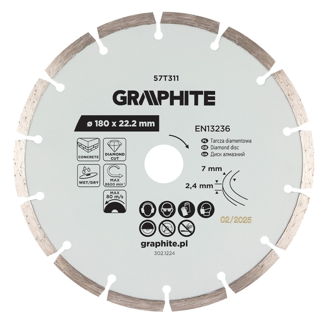 GRAPHITE Diamond cutting disc segmented 230 x 22.2 mm