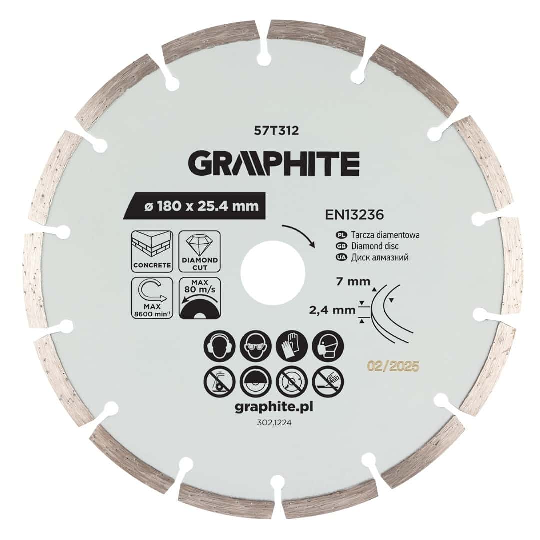 GRAPHITE Diamond cutting disc segmented 180 x 25.4 mm for cutting