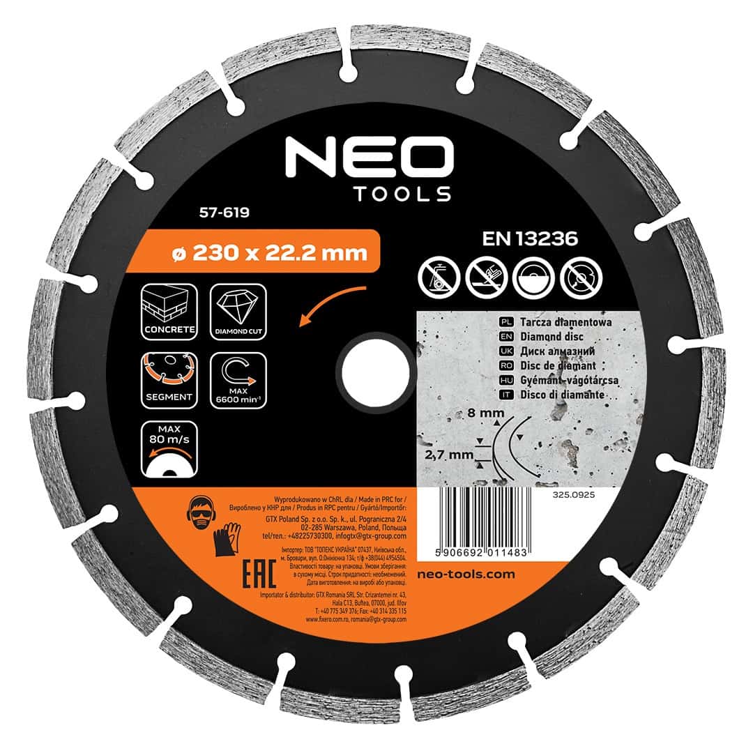 Segmented diamond cutting disc 230 mm - Precise cutting
