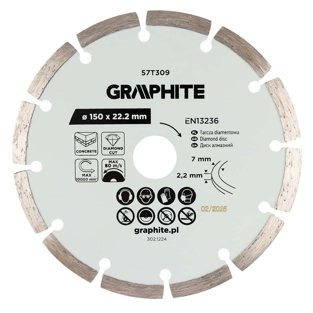 GRAPHITE Diamond cutting disc segmented 150 x 22.2 mm for dry cutting
