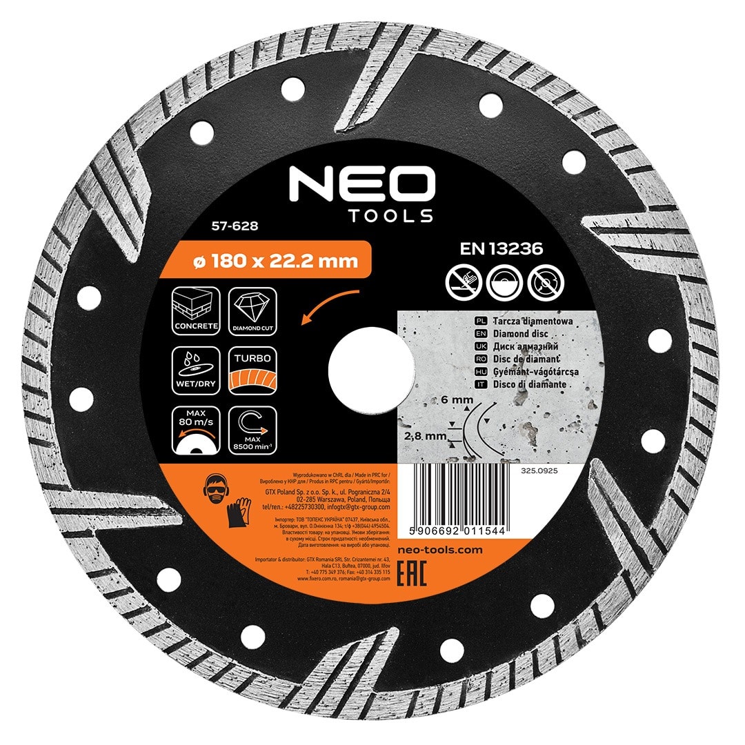 Diamond cutting disc turbo 180 x 22.2 mm - precise cutting