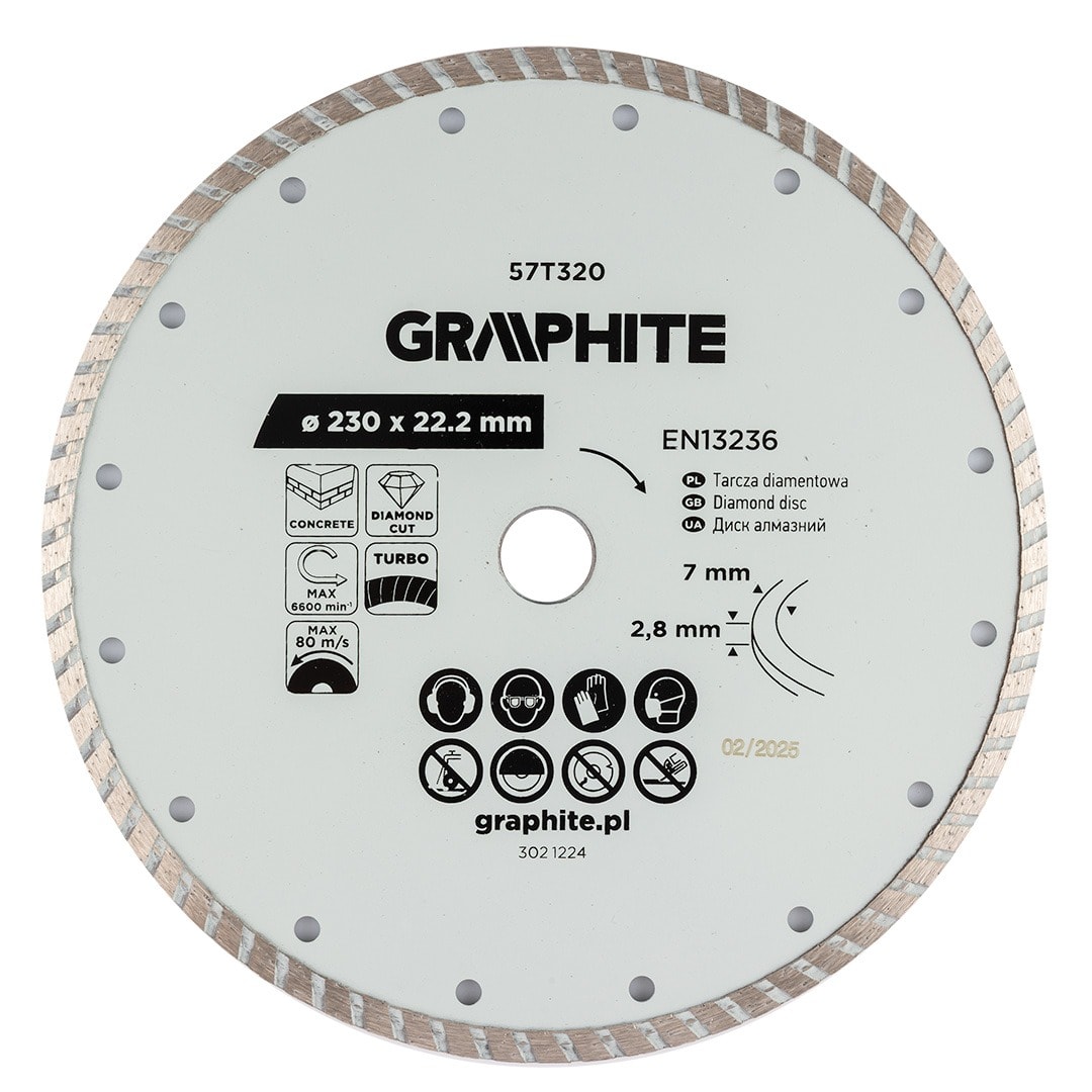 GRAPHITE Diamond cutting disc turbo for dry cutting 230 mm