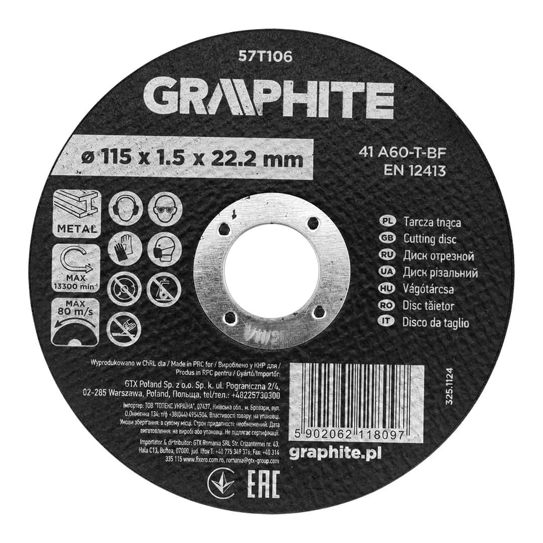 GRAPHITE Corundum cutting disc for metal 115 x 1.5 mm - precise cut