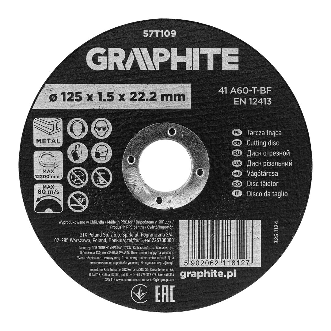 GRAPHITE Corundum cutting disc for metal 125 x 1.5 mm - reliable cutting