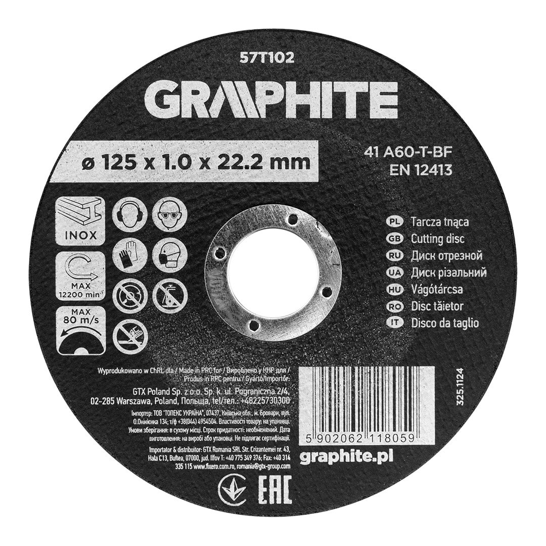 GRAPHITE Corundum cutting disc for metal/INOX 125 mm - precise cutting