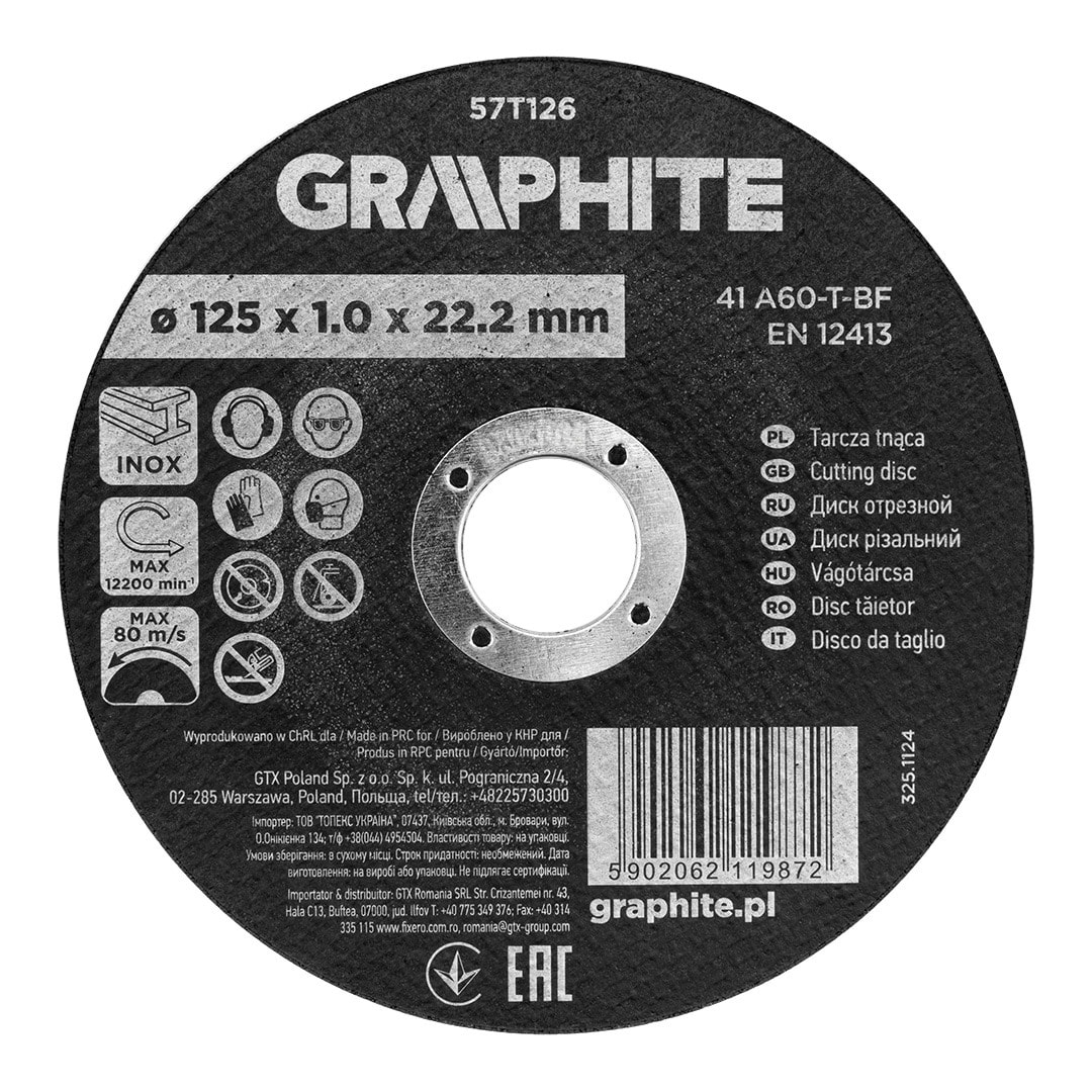 GRAPHITE Corundum cutting disc for metal/INOX 125 mm - 110 pieces