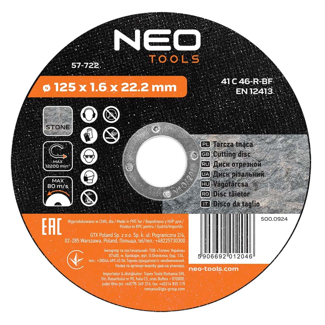 Cutting disc for stone 125 x 1.6 x 22.2 mm - precise cutting