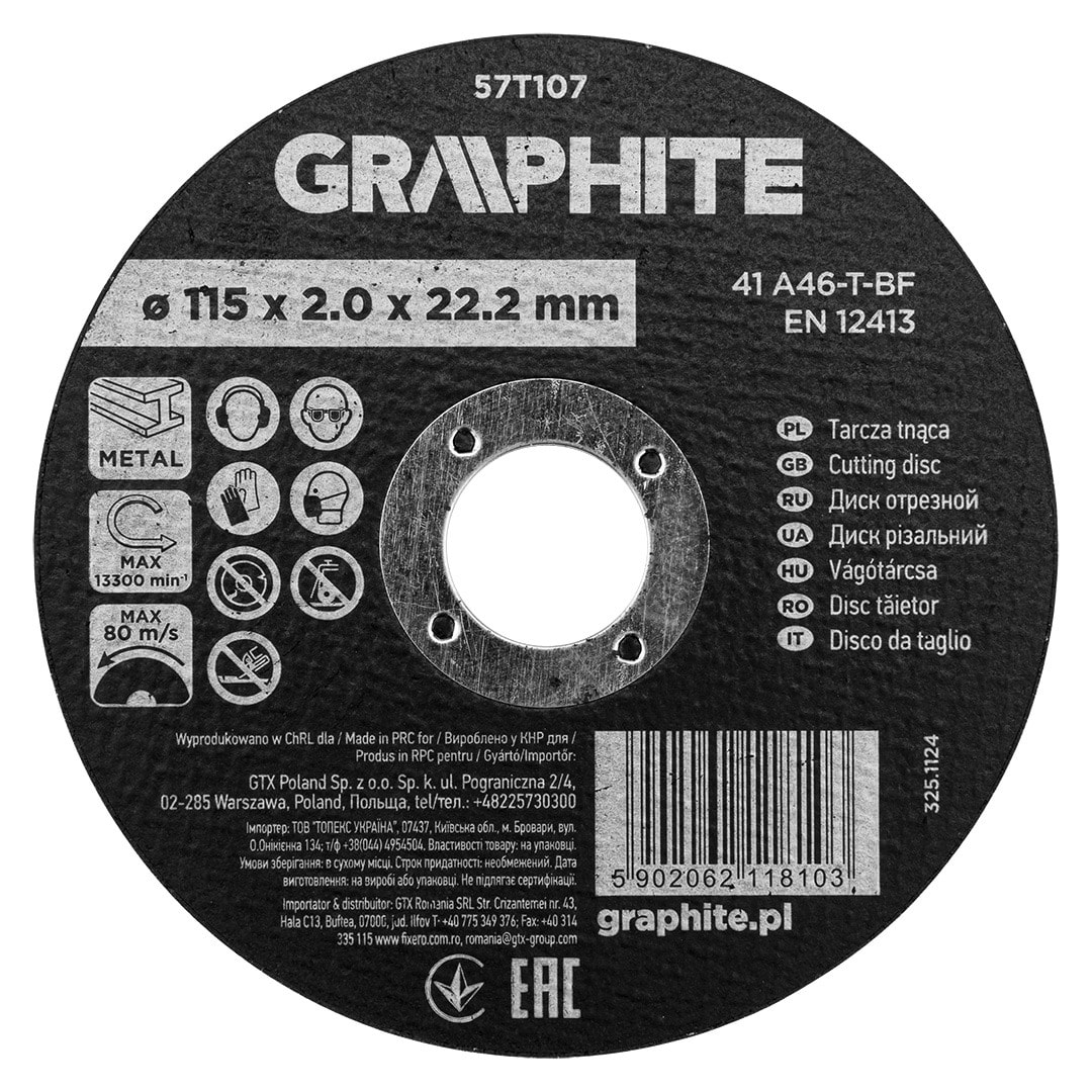 GRAPHITE Corundum cutting disc for metal 115 mm - precise cut