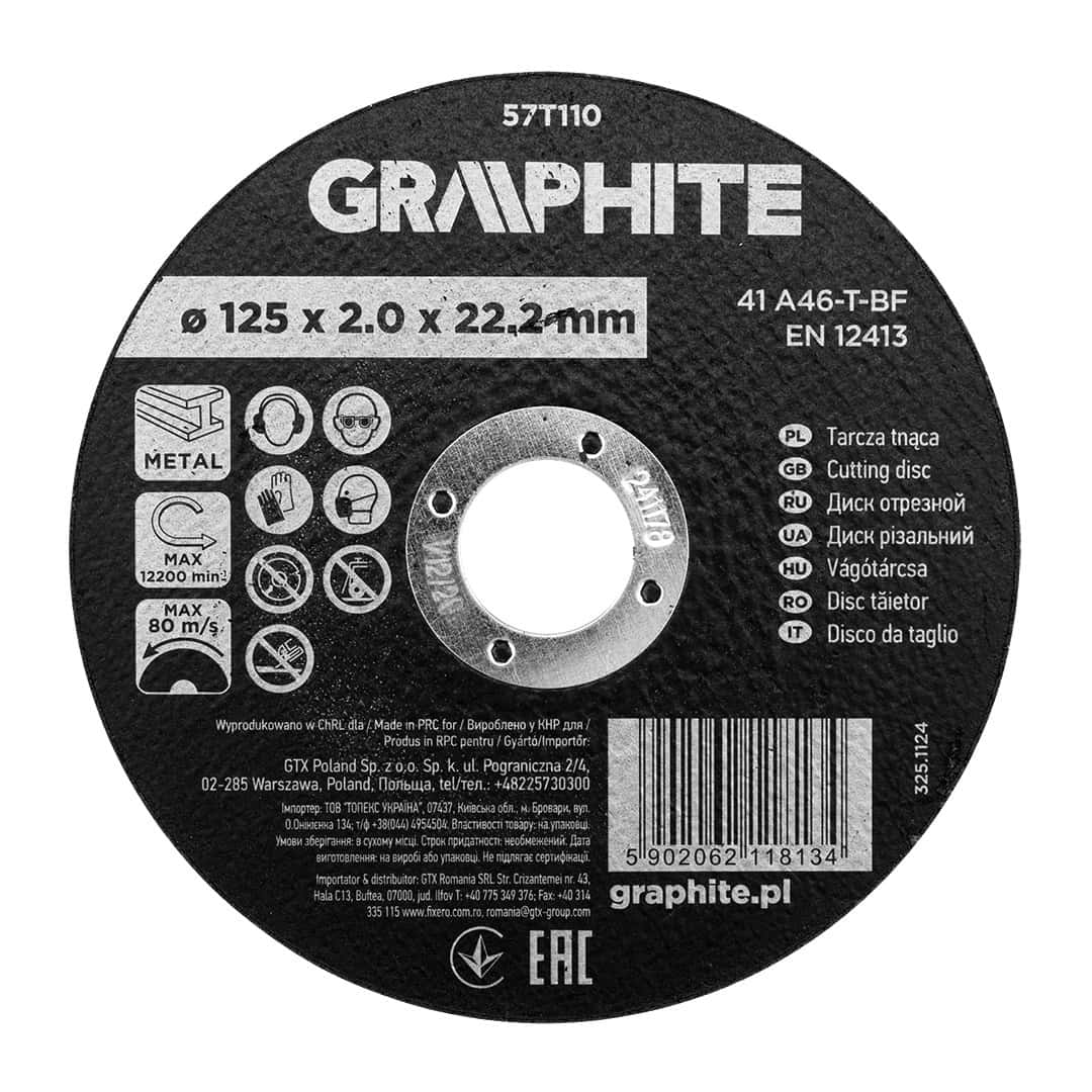 GRAPHITE Corundum cutting disc for metal 125 x 2.0 x 22.2 mm