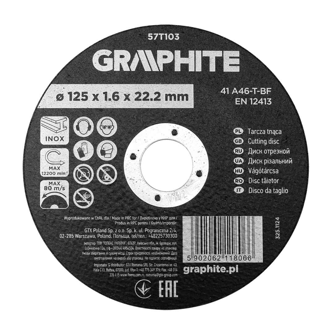 GRAPHITE Corundum cutting disc for metal INOX 125 x 1.6 mm